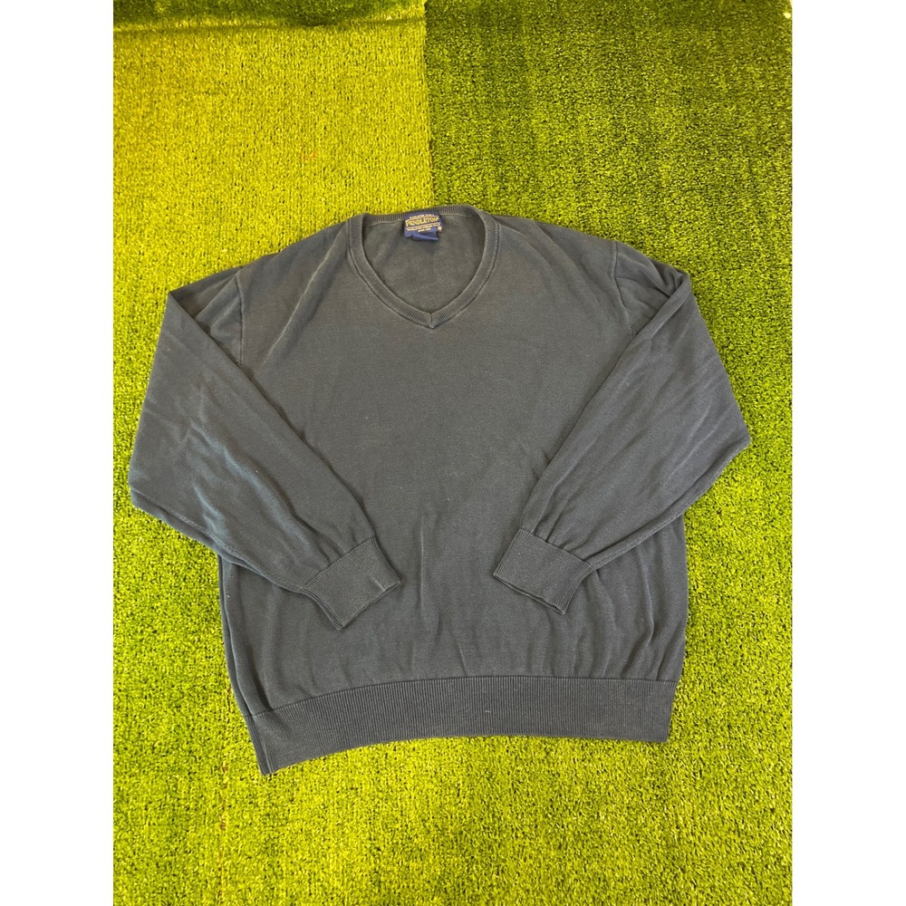Pendleton Mens XL Navy Blue Cotton Silk Blend V-Neck Long Sleeve Knit Sweater‎